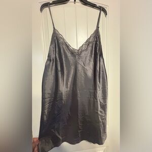 Boux Avenue Charcoal Dark Gray Lace-Accent Silky Lingerie Chemise UK 18-US 14